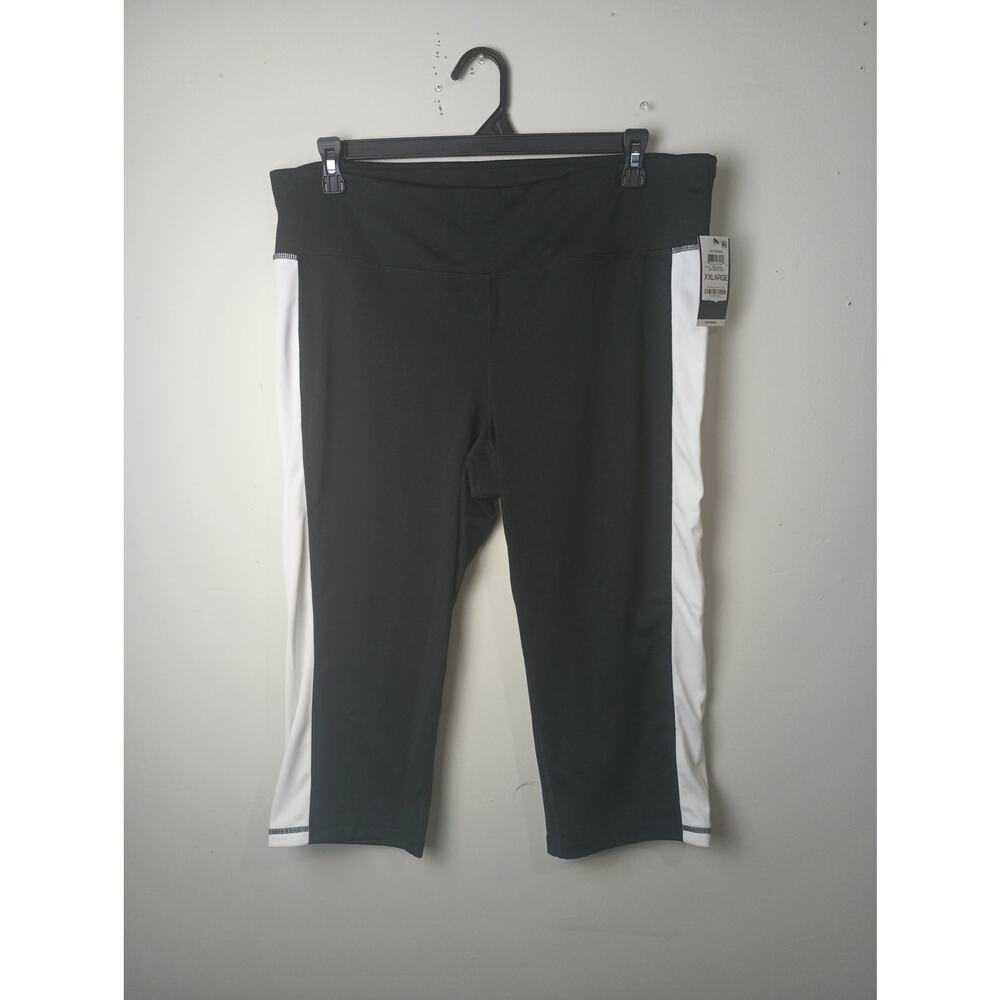 Women's Black‎ White Athletic Cropped Pants Leggings Pull on NWT Ideology 2X